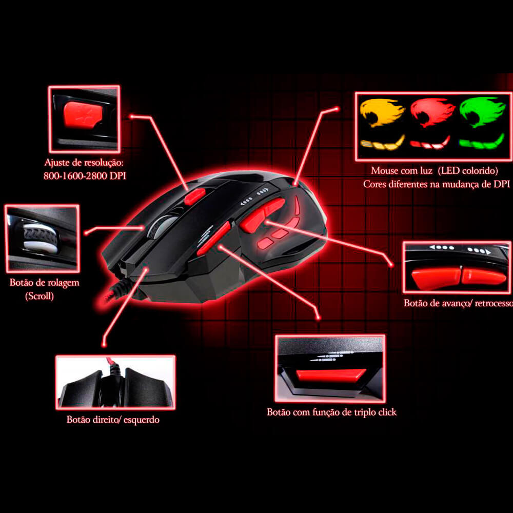 Mouse Gamer G-Fire  Mog015Eglb 7 Botões Com  Dpi Ajustável